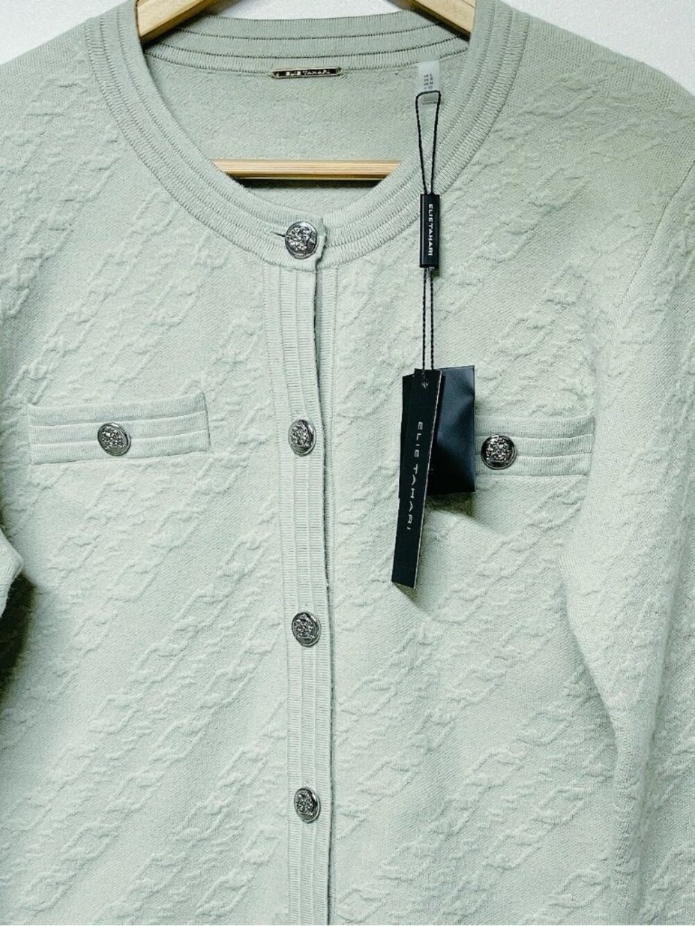 ELIE TAHARI Mineral Sage Long Sleeve Classic Buttons Front Cardigan Women’s L - Picture 4 of 8